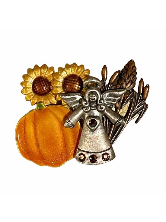 Kenneth Cole Jewelry - Vintage Thanksgiving Brooch Pin KENNETH COLE Harvest Angel Bronze Copper Pewter